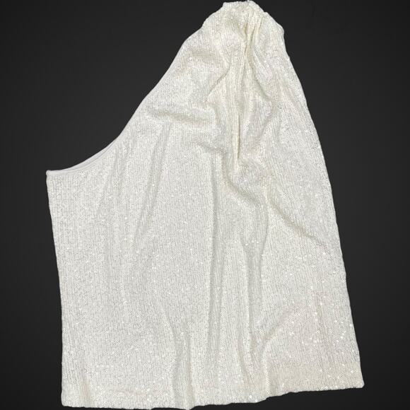 One Shoulder White Sequin Tank Top Generation Love New York Large - Picture 1 of 5